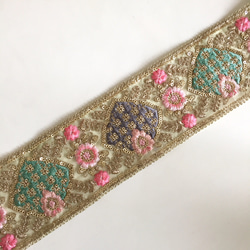 【SALE♡*65cm】インド刺繍リボン グリーン　オーガンジーS 1枚目の画像