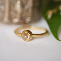 K18 Round Rose cut Bicolor White&PinkOrange Diamond ring(0.4 5枚目の画像
