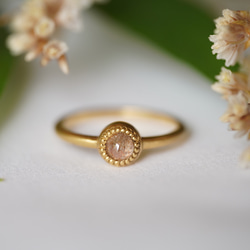 K18 Round Rose cut Bicolor White&PinkOrange Diamond ring(0.4 1枚目の画像