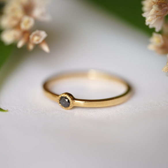 K18 Round Black Diamond ring(0.08ct,RB04_BDia) 2枚目の画像