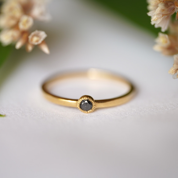 K18 Round Black Diamond ring(0.08ct,RB04_BDia) 1枚目の画像