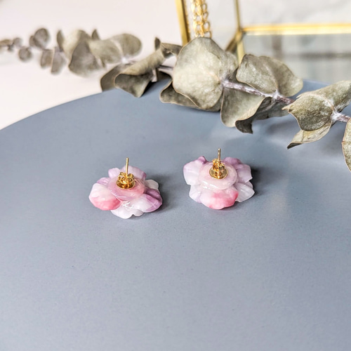 軽い着け心地のお花ピアス&イヤリング パープルピンク【受注制作