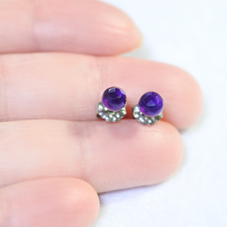 (1 件) 紫水晶玫瑰切割耳環（5 毫米，鈦柱） 第4張的照片