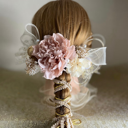 【新作】くすみピンク　ピオニー　髪飾り　成人式　結婚式　水引　金箔 5枚目の画像