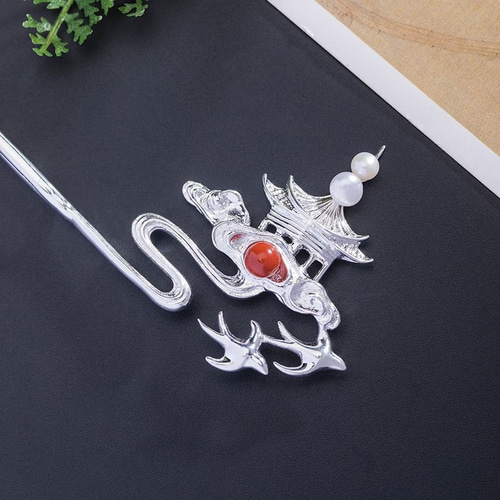 蜃気楼の簪 - パールの輝きと瑪瑙の神秘的な輝き K142 かんざし Vary  