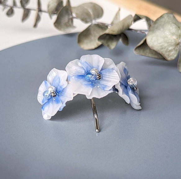 晴れやかブルーのお花ポニーフック【受注制作】 ポニーフック  
