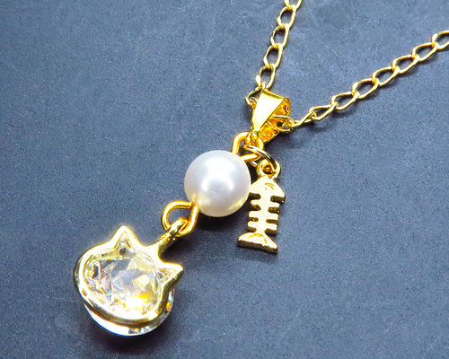 可愛い猫フレーム（ゴールドカラー）のスワロフスキー（9色選択）と