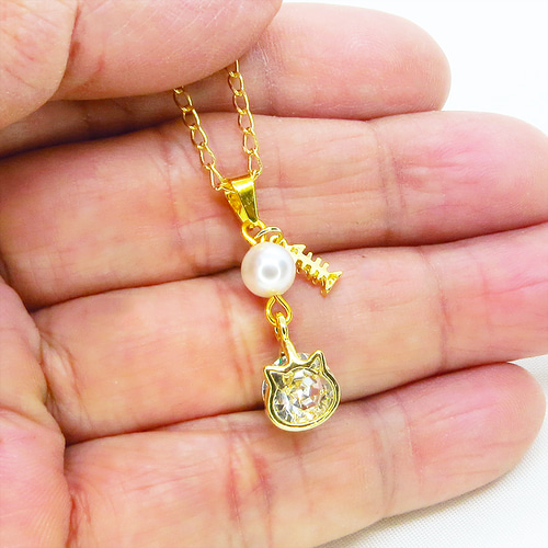 可愛い猫フレーム（ゴールドカラー）のスワロフスキー（9色選択）と