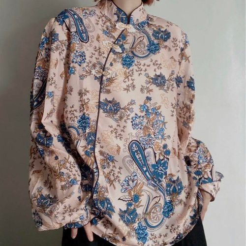No.28総柄シャツチャイナブラウストップスレディースビンテージ No.28総柄シャツチャイナブラウストップスレディースビンテージ