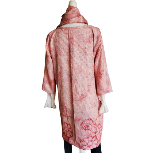 和装ストール 4枚セット （着物リメイク 総絞り赤系ミックスカラー  