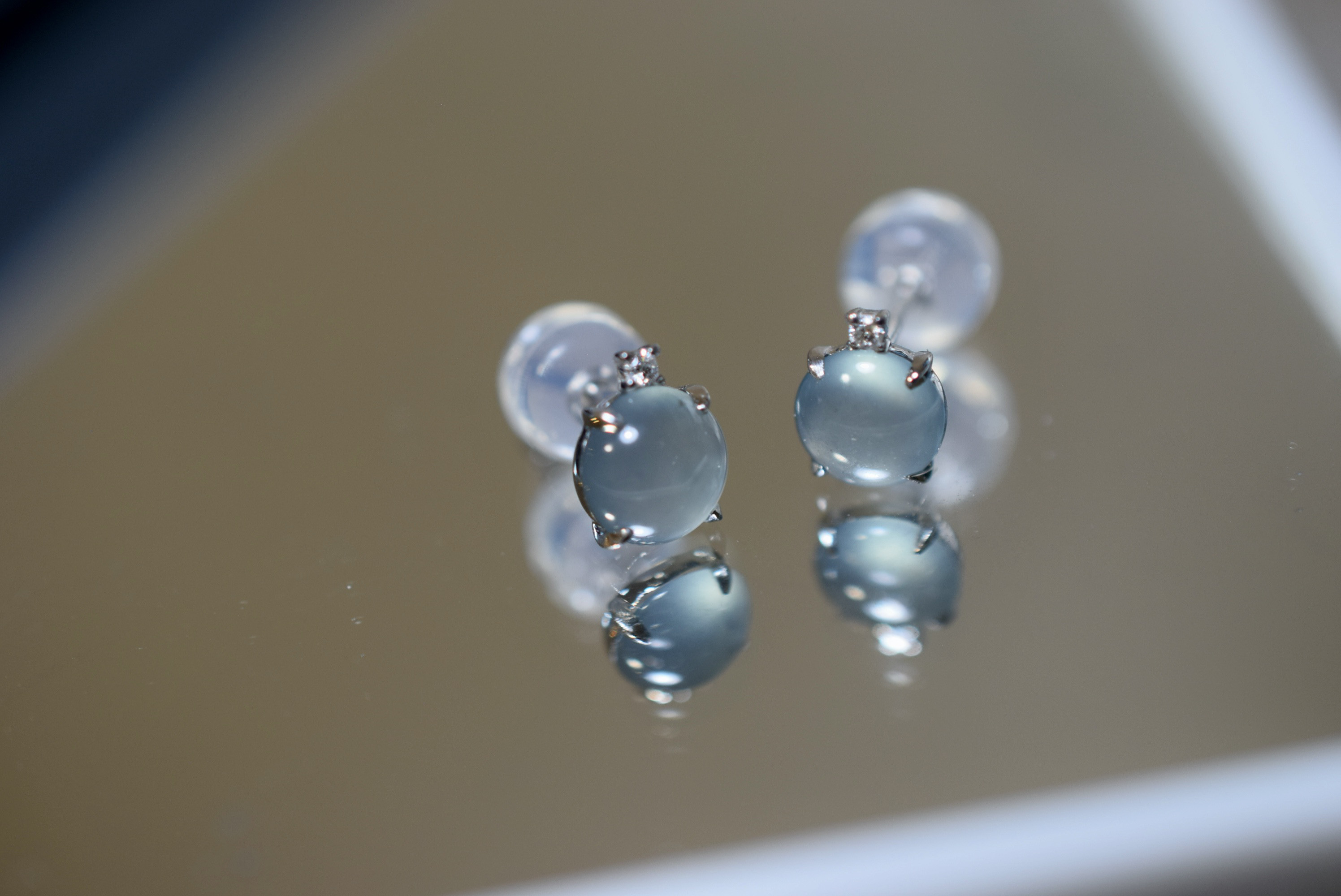 X24-01 受注製作 藍水 高氷種 k9金 k18金 ゴールド ピアス グアテマラ産 天然 本翡翠 爪留め 覆輪留め