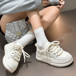 厚底真皮白靴24夏新作女性靴通気性軽量ソフト底カジュアル靴 W354 17枚目の画像