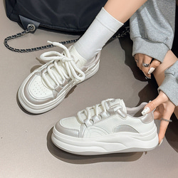 厚底真皮白靴24夏新作女性靴通気性軽量ソフト底カジュアル靴 W354 3枚目の画像