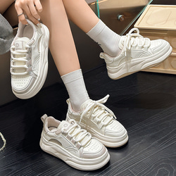 厚底真皮白靴24夏新作女性靴通気性軽量ソフト底カジュアル靴 W354 1枚目の画像