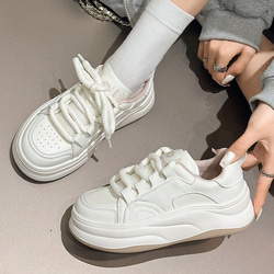 厚底真皮白靴24夏新作女性靴通気性軽量ソフト底カジュアル靴 W354 15枚目の画像