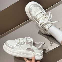 厚底真皮白靴24夏新作女性靴通気性軽量ソフト底カジュアル靴 W354 7枚目の画像