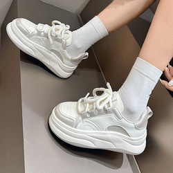 厚底真皮白靴24夏新作女性靴通気性軽量ソフト底カジュアル靴 W354 8枚目の画像