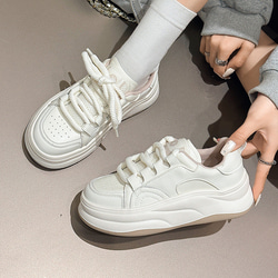 厚底真皮白靴24夏新作女性靴通気性軽量ソフト底カジュアル靴 W354 4枚目の画像