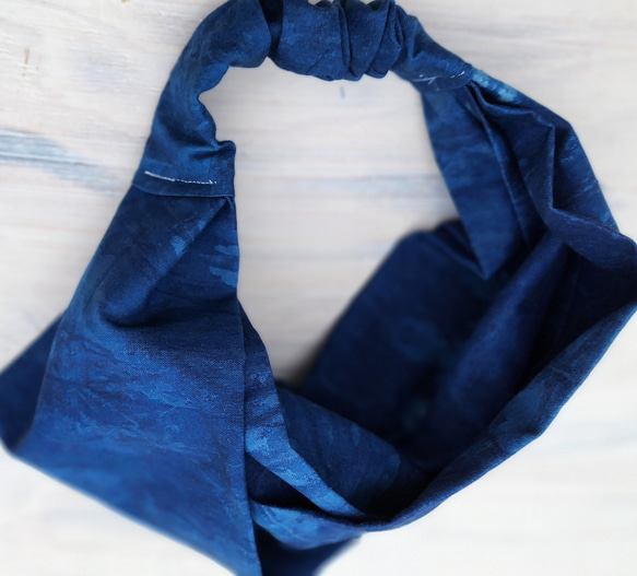濃い色　藍染ターバン001 ゆっくりサイズ 人気の藍染ターバン^_^  自宅で栽培した藍で染めた作品です。 4枚目の画像