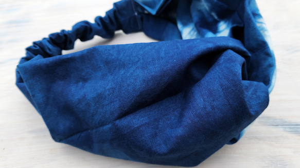 濃い色　藍染ターバン001 ゆっくりサイズ 人気の藍染ターバン^_^  自宅で栽培した藍で染めた作品です。 5枚目の画像