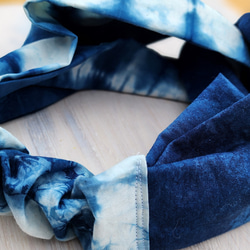 濃い色　藍染ターバン003 ゆっくりサイズ 人気の藍染ターバン^_^  自宅で栽培した藍で染めた作品です。 5枚目の画像