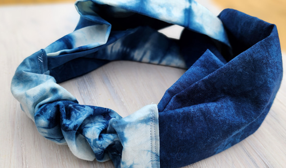 濃い色　藍染ターバン003 ゆっくりサイズ 人気の藍染ターバン^_^  自宅で栽培した藍で染めた作品です。 5枚目の画像