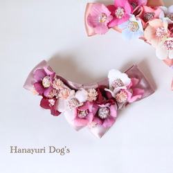 まるで花冠　ピンクグラデーション　犬リボン　キッズ・子供リボン　ヘアアクセサリー 2枚目の画像