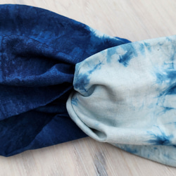 濃い色　藍染ターバン005 ゆっくりサイズ 人気の藍染ターバン^_^  自宅で栽培した藍で染めた作品です。 5枚目の画像