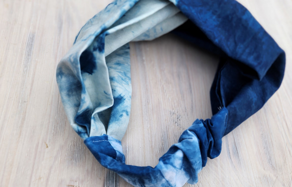濃い色　藍染ターバン005 ゆっくりサイズ 人気の藍染ターバン^_^  自宅で栽培した藍で染めた作品です。 4枚目の画像