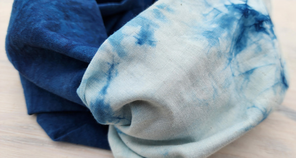 濃い色　藍染ターバン005 ゆっくりサイズ 人気の藍染ターバン^_^  自宅で栽培した藍で染めた作品です。 2枚目の画像