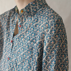カジュアルシンプルレディースルーズロングスリーブプリント綿麻シャツ 3枚目の画像