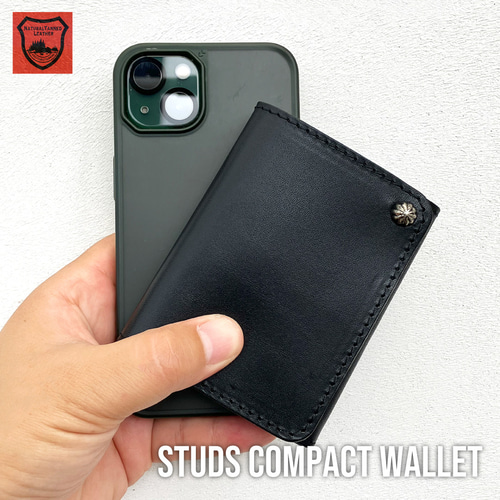 栃木レザー スタッズウォレット コンパクト財布 二つ折り財布