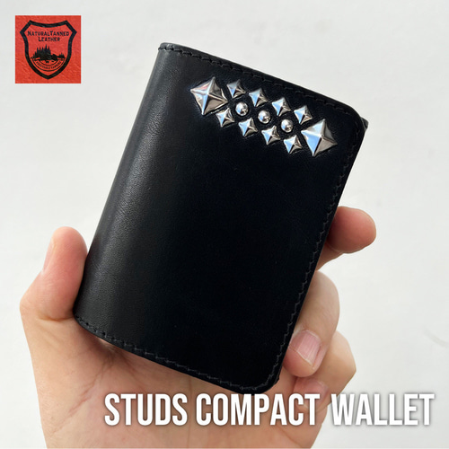 栃木レザー スタッズウォレット コンパクト財布 二つ折り財布