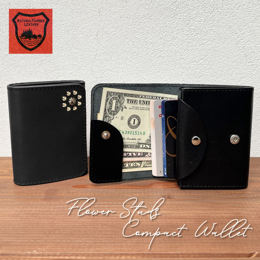 栃木レザー スタッズウォレット コンパクト財布 二つ折り財布 ［WL-001-ST5］【メール便送料無料】