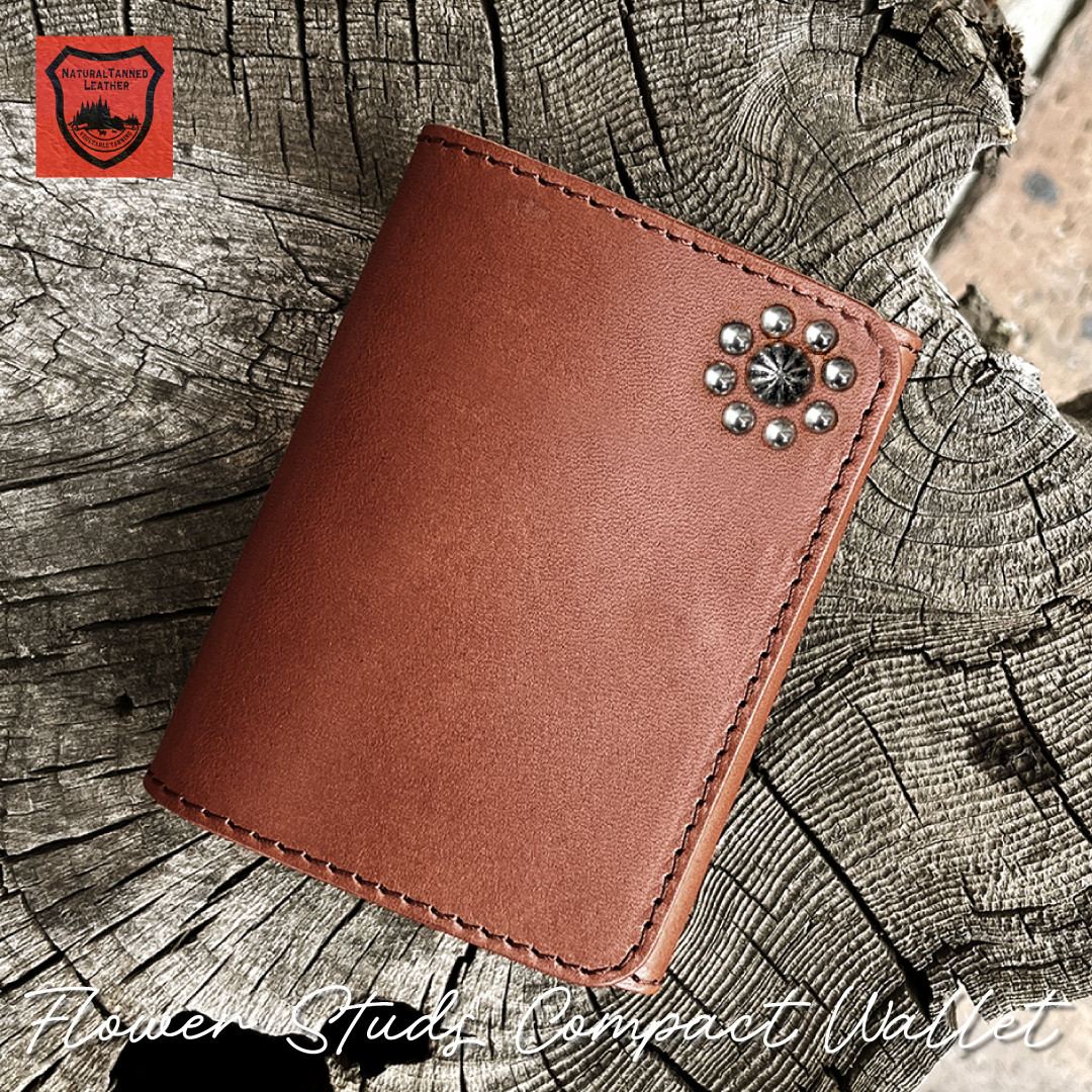 栃木レザー スタッズウォレット コンパクト財布 二つ折り財布 ［WL-001-ST5］【メール便送料無料】