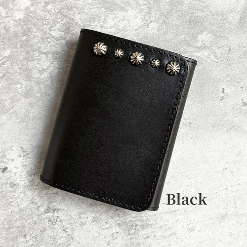 栃木レザー スタッズウォレット コンパクト財布 二つ折り財布 ［WL-001