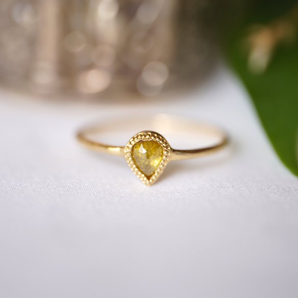K18 Pear shape Clear yellow Diamond ring(0.337ct,R085_PDia) 6枚目の画像