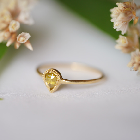 K18 Pear shape Clear yellow Diamond ring(0.337ct,R085_PDia) 2枚目の画像