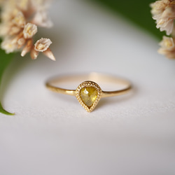 K18 Pear shape Clear yellow Diamond ring(0.337ct,R085_PDia) 1枚目の画像