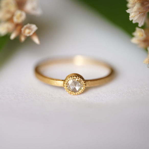 K18 Round Rose cut Diamond ring(0.14ct,R080_RRDClear) 1枚目の画像