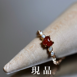 X24-04 赤翡翠 ハット 氷種 k18金ピンクゴールド リング 指輪 ミャンマー産 天然 本翡翠 爪留め 1枚目の画像