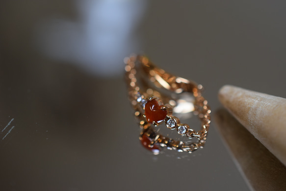 X24-04 赤翡翠 ハット 氷種 k18金ピンクゴールド リング 指輪 ミャンマー産 天然 本翡翠 爪留め 6枚目の画像