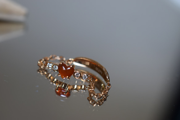 X24-04 赤翡翠 ハット 氷種 k18金ピンクゴールド リング 指輪 ミャンマー産 天然 本翡翠 爪留め 7枚目の画像