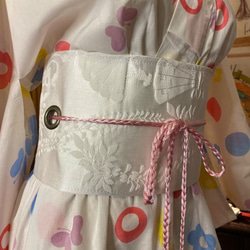 和洋折衷 浴衣 リメイク ワンピース ドレス 帯サッシュベルト レトロ 古着 和 モダン 可愛い×カラフル W-274 8枚目の画像