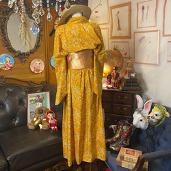 和洋折衷 浴衣 リメイク ワンピース ドレス 帯サッシュベルト レトロ 古着 和 W-275 5枚目の画像