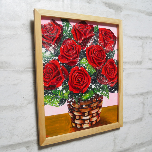 油絵 油彩 油彩画 絵 絵画【赤い薔薇】 3枚目の画像