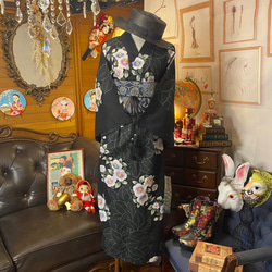 和洋折衷 浴衣 リメイク ワンピース ドレス 帯サッシュベルト レトロ 古着 和 モダン W-278 4枚目の画像