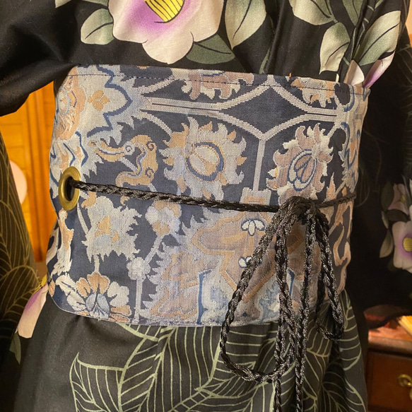 和洋折衷 浴衣 リメイク ワンピース ドレス 帯サッシュベルト レトロ 古着 和 モダン W-278 9枚目の画像