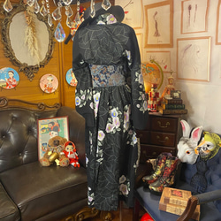 和洋折衷 浴衣 リメイク ワンピース ドレス 帯サッシュベルト レトロ 古着 和 モダン W-278 6枚目の画像