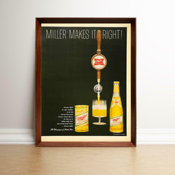 ミラー ビール 1960年代 アメリカ ヴィンテージ 雑誌 広告 額付 ポスター 1枚目の画像